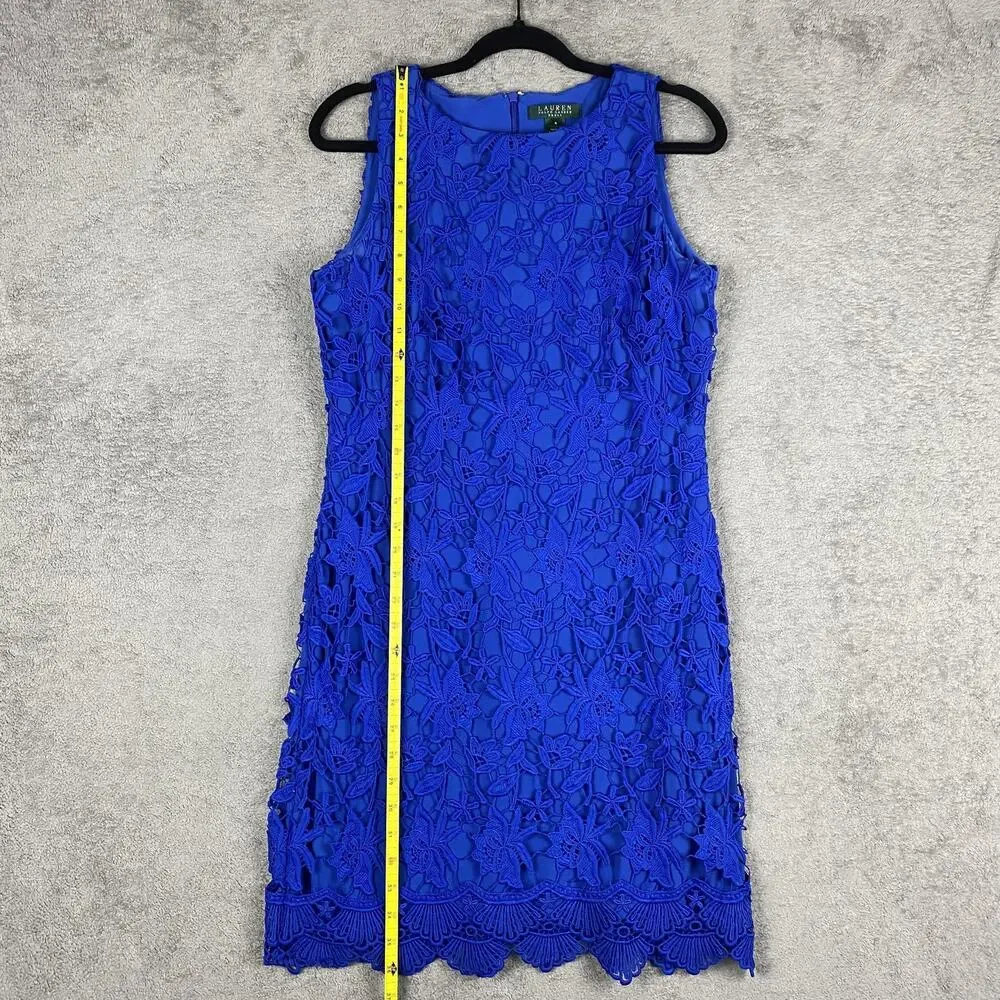 Lauren Ralph Lauren Dress Womens 8 Floral Lace Sleeveless Festive Cocktail Party - Picture 11 of 12